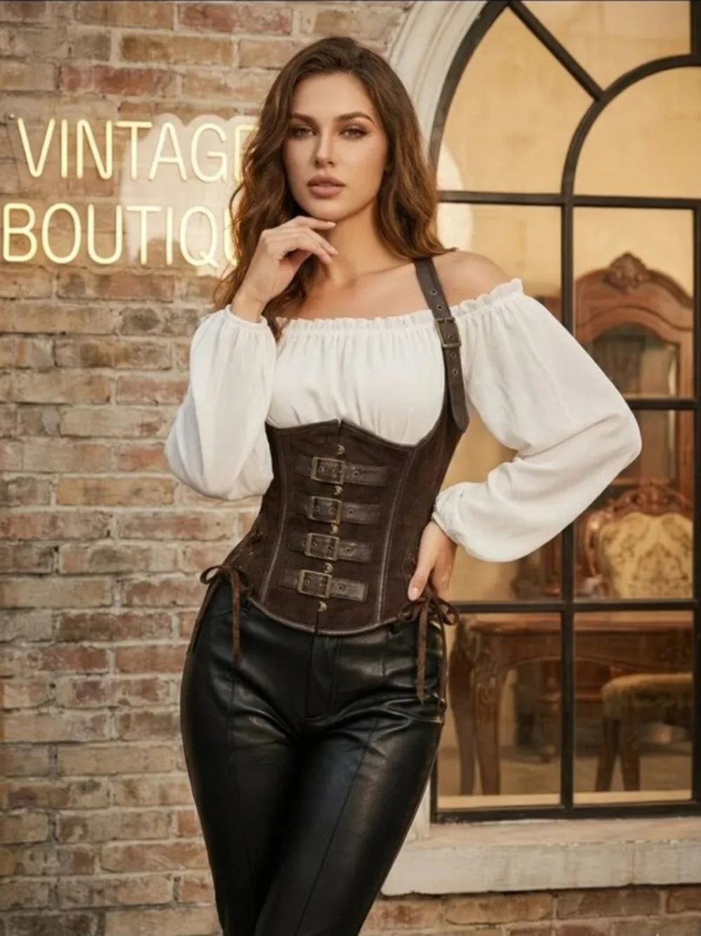 Punk Style Pu Leather Suede Buckle Front Underbust Halter Corset Vest